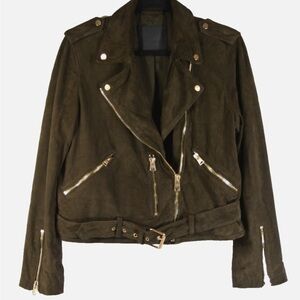All Saints Balfern Suede Jacket Olive US4